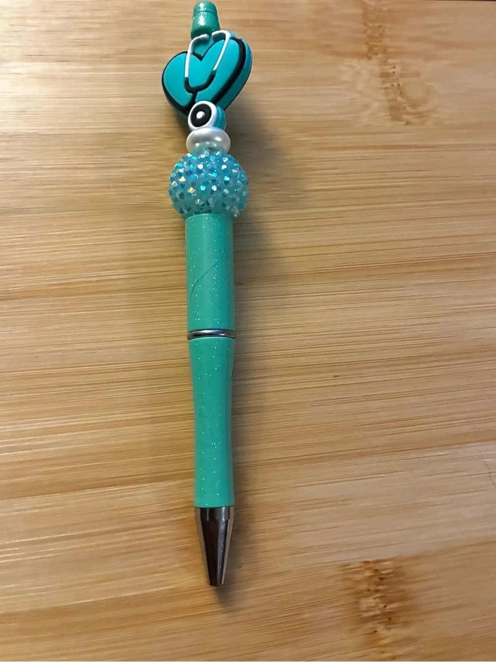 Turquoise Nurse Stethoscope Heart Beaded Pen - Sparkle Accent